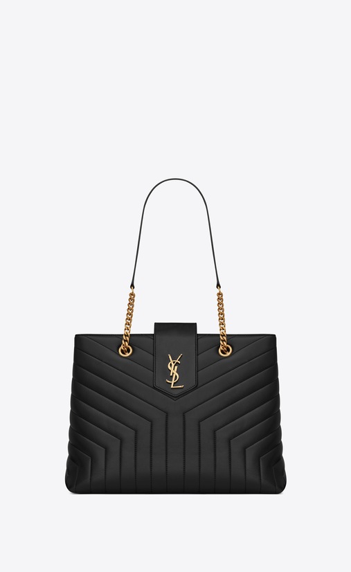 SAINT LAURENT Monogramme Loulou Woman Large LOULOU shopping bag in "Y"-quilted black leather a_V4